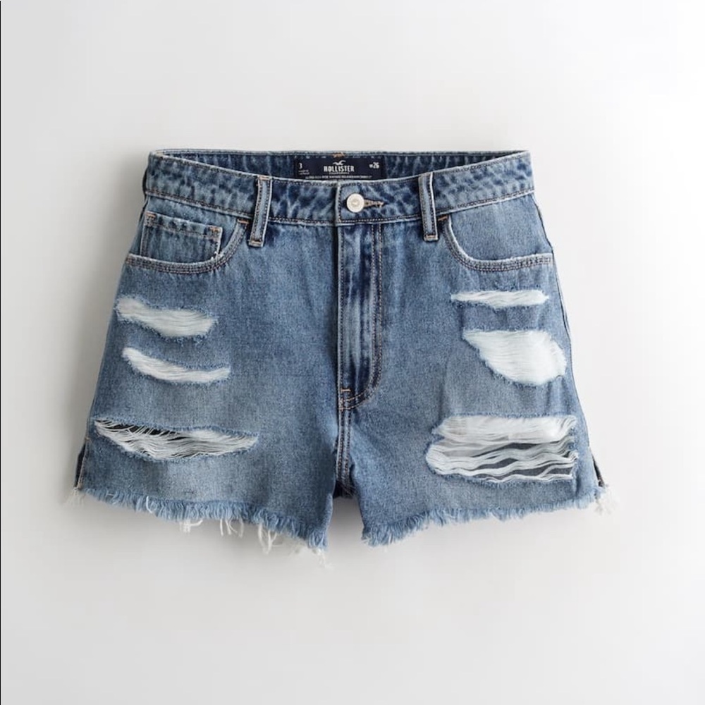 ULTRA HIGH-RISE RIPPED DARK WASH VINTAGE RELAXED DENIM MOM JEAN HOLLISTER